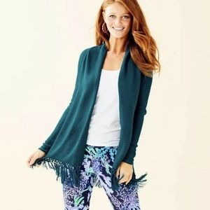Lilly Pulitzer Tatum Long Fringe Cardigan in Inky Tidal
